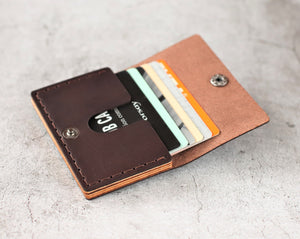 Leather Business Card Holder | Wood Frame | Brown | Crater Leather