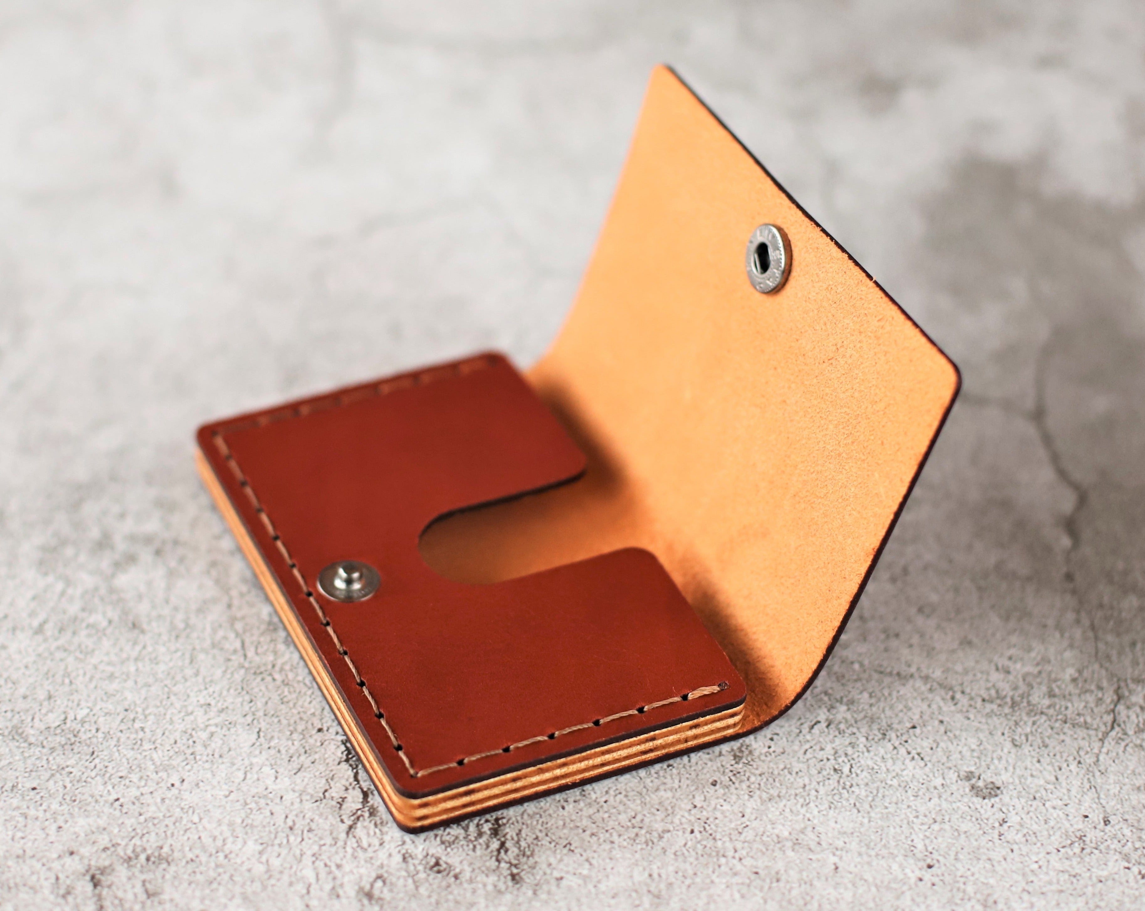 Leather Business Card Holder | Wood Frame | Cognac | Crater Leather