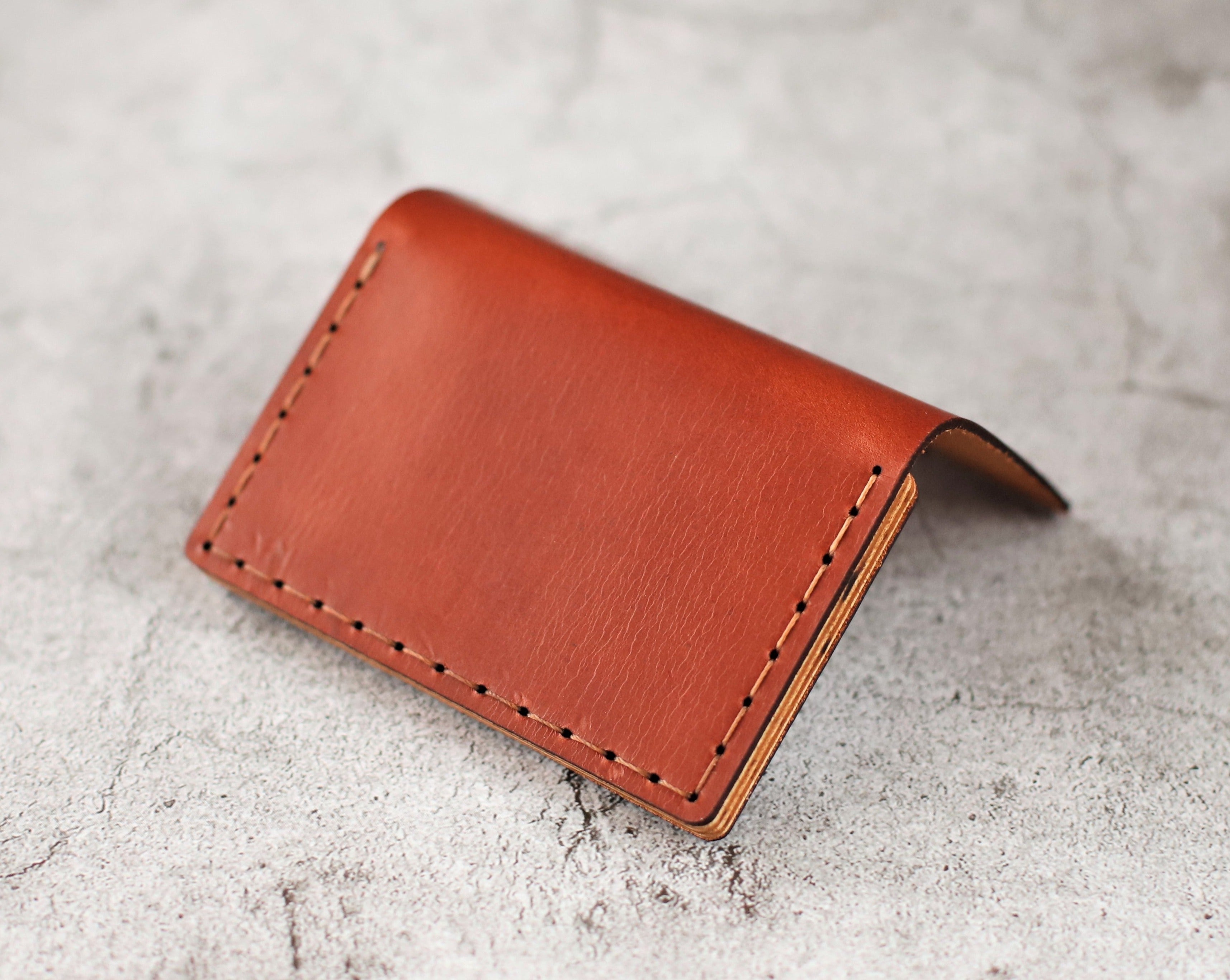 Leather Business Card Holder | Wood Frame | Cognac | Crater Leather