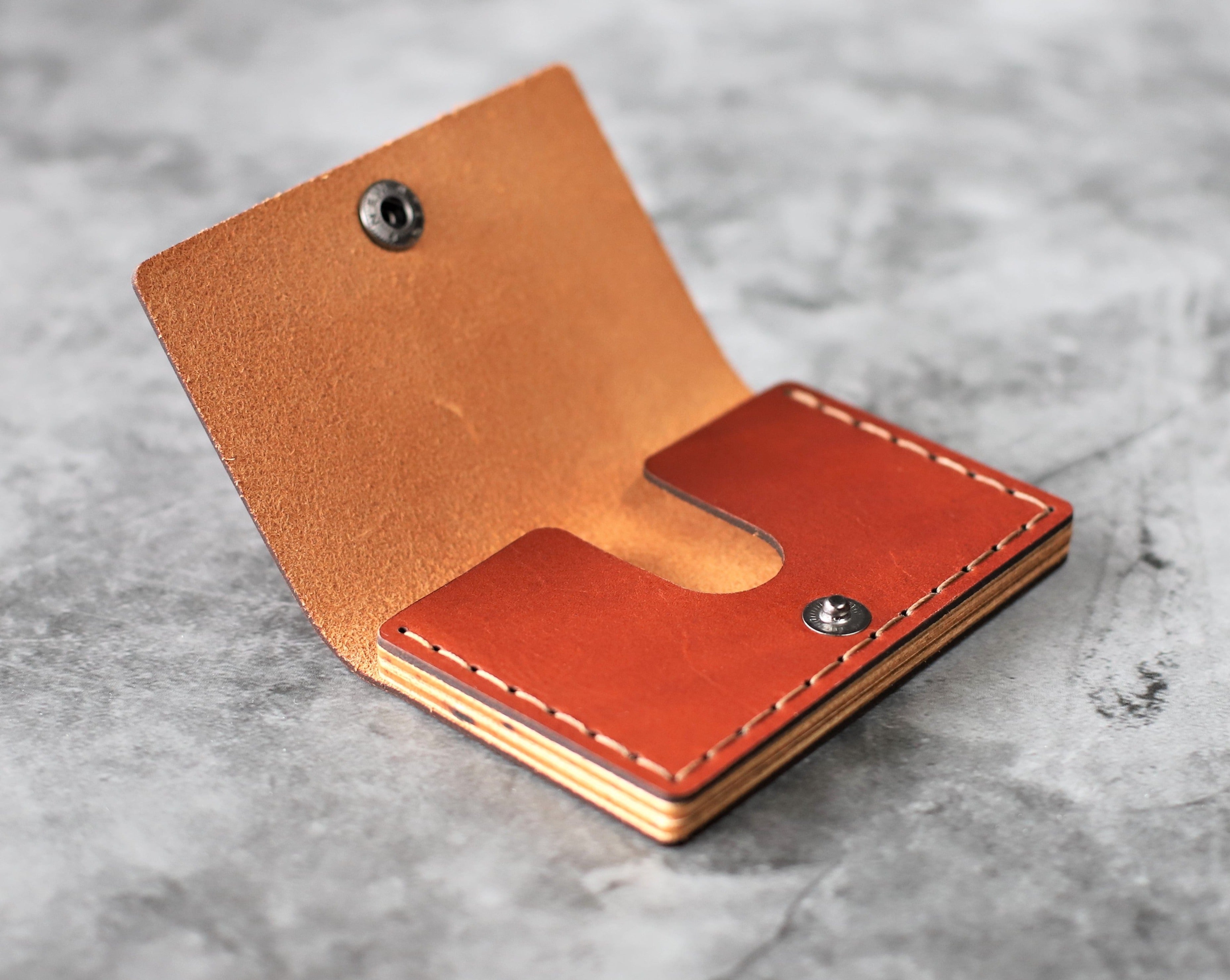 Business card holder - Orange leather business card holder